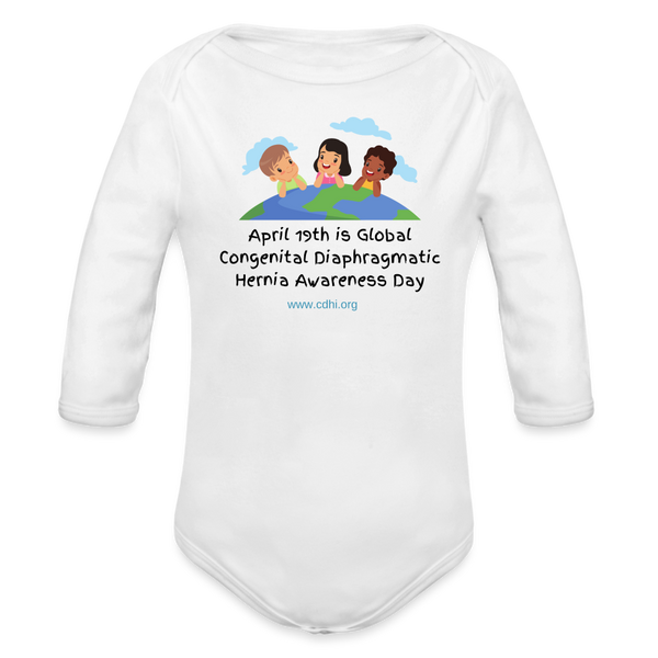 April 19th is CDH Awareness Day Organic Long Sleeve Baby Bodysuit - white