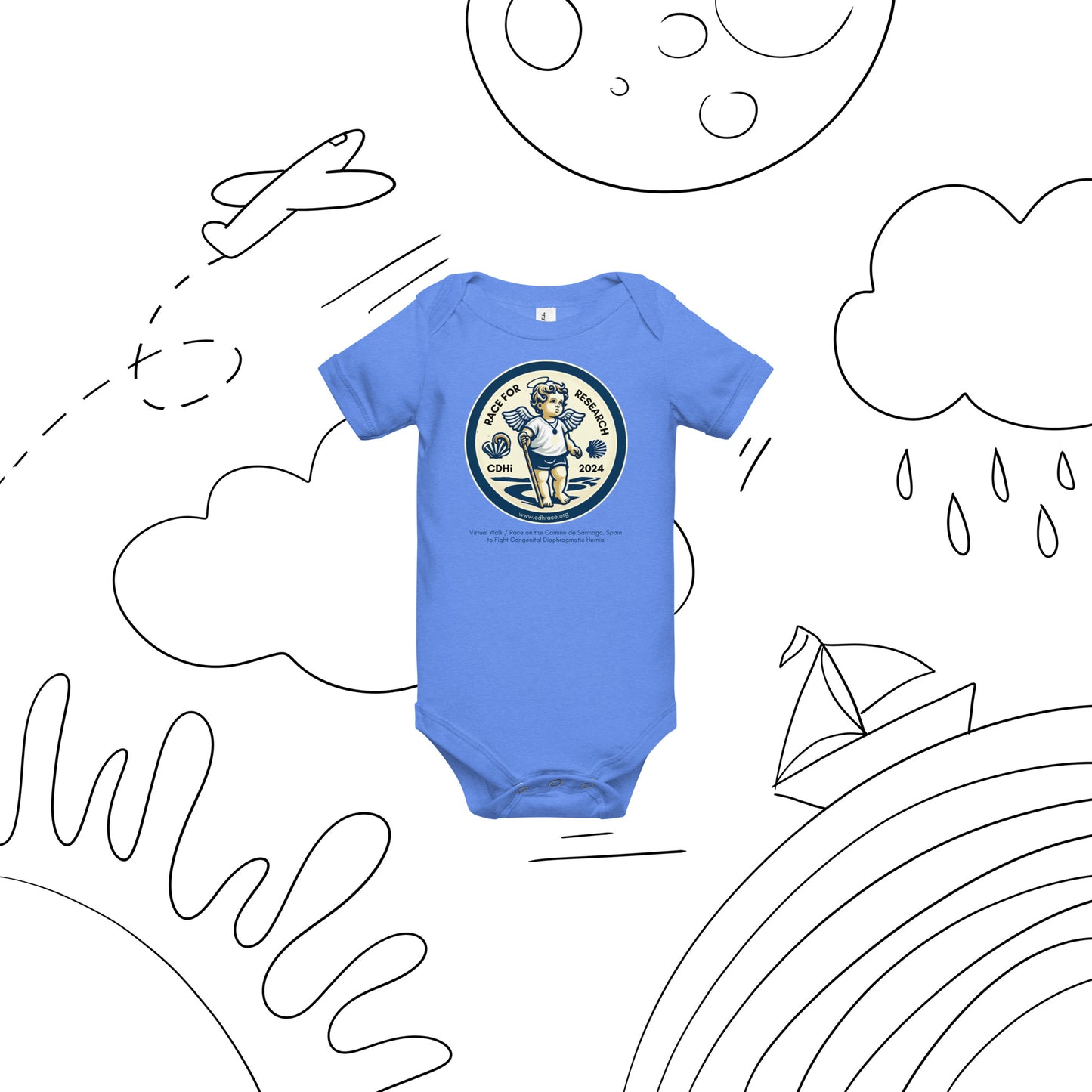 2024 CDH Race for Research Camino de Santiago Vintage Emblem Baby short sleeve one piece