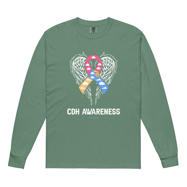 CDHAR- (30) Congenital Diaphragmatic Hernia Awareness Ribbon Garment-dyed heavyweight long-sleeve shirt