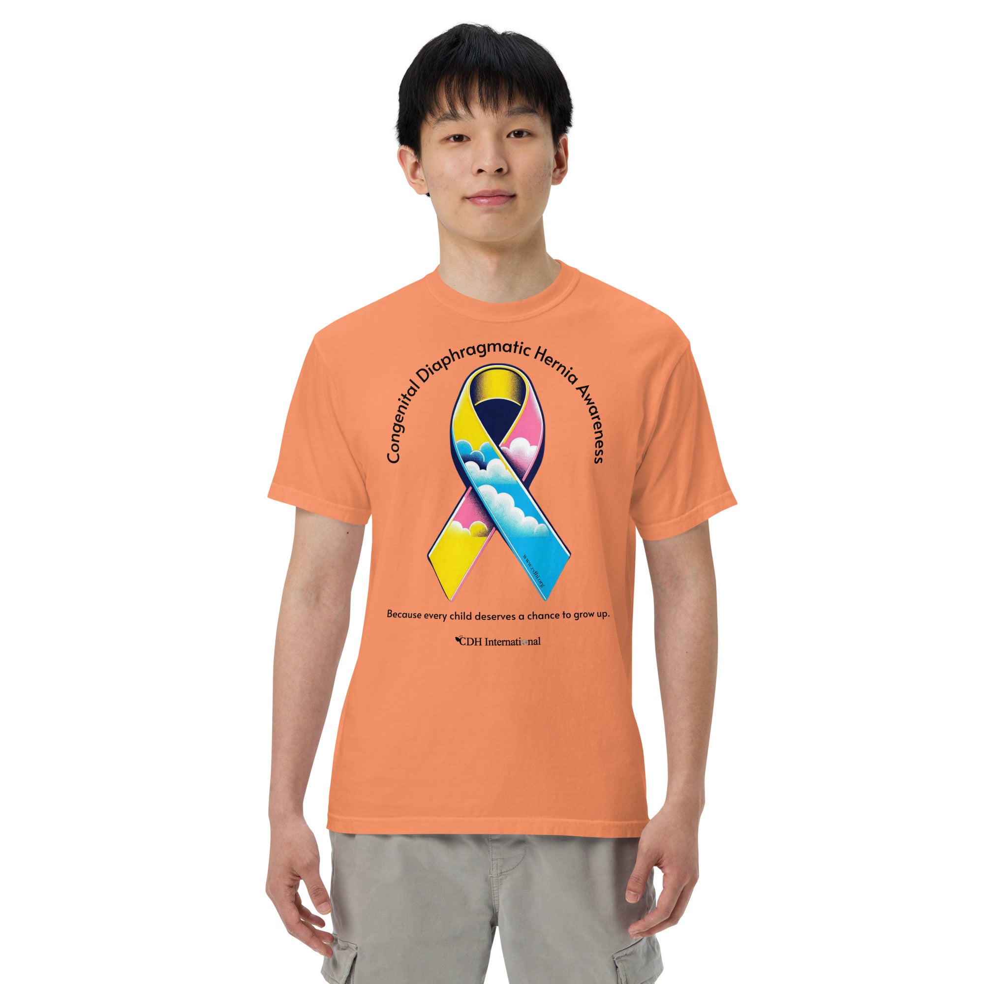 CDHAR- (47) Congenital Diaphragmatic Hernia Awareness Ribbon Unisex garment-dyed heavyweight t-shirt