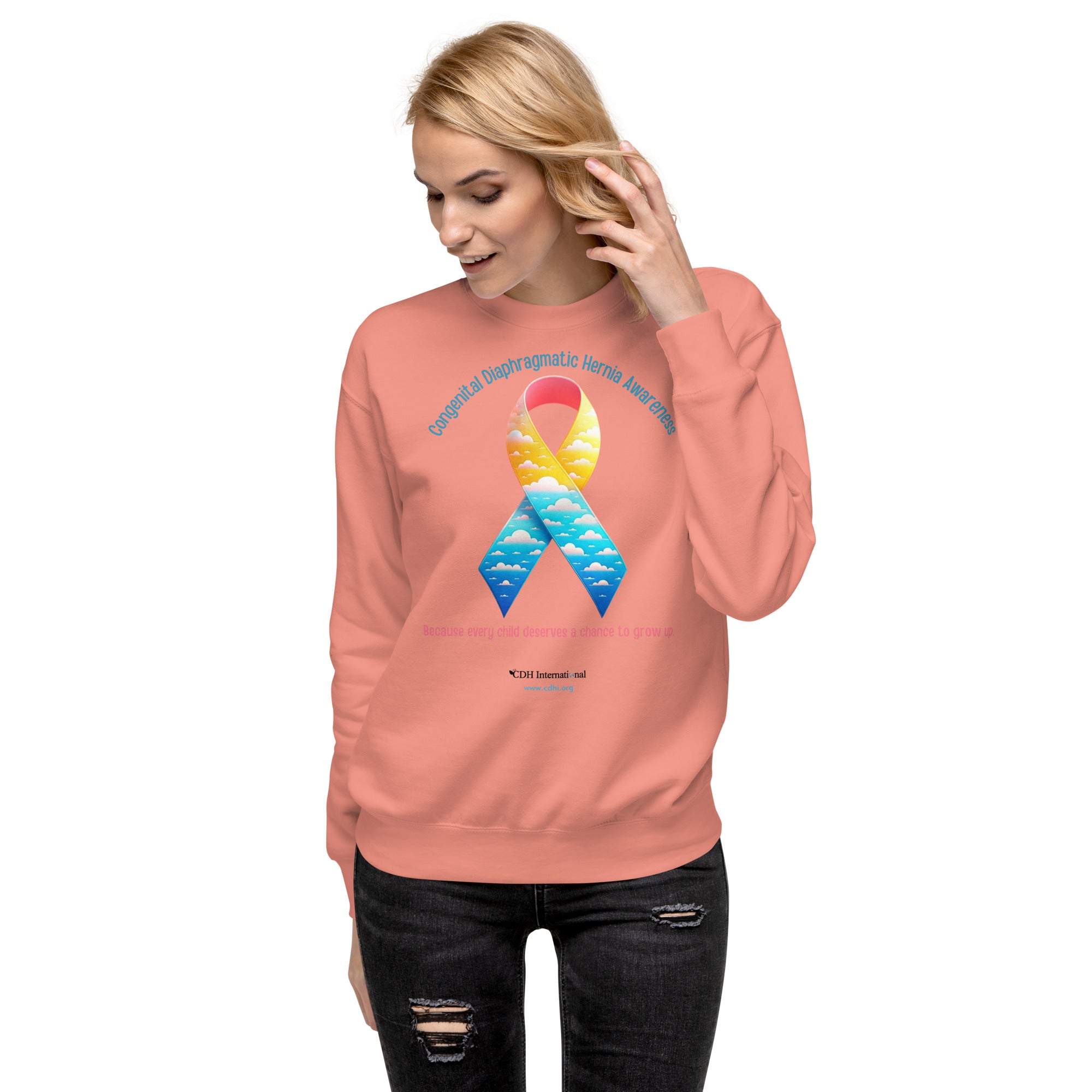 CDHAR- (41) Congenital Diaphragmatic Hernia Awareness Ribbon Unisex Premium Sweatshirt