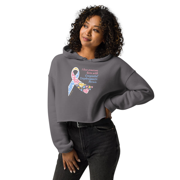 CDHAR- (28) Congenital Diaphragmatic Hernia Awareness Ribbon Crop Hoodie