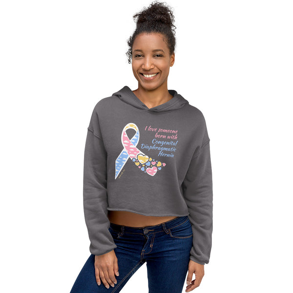 CDHAR- (28) Congenital Diaphragmatic Hernia Awareness Ribbon Crop Hoodie