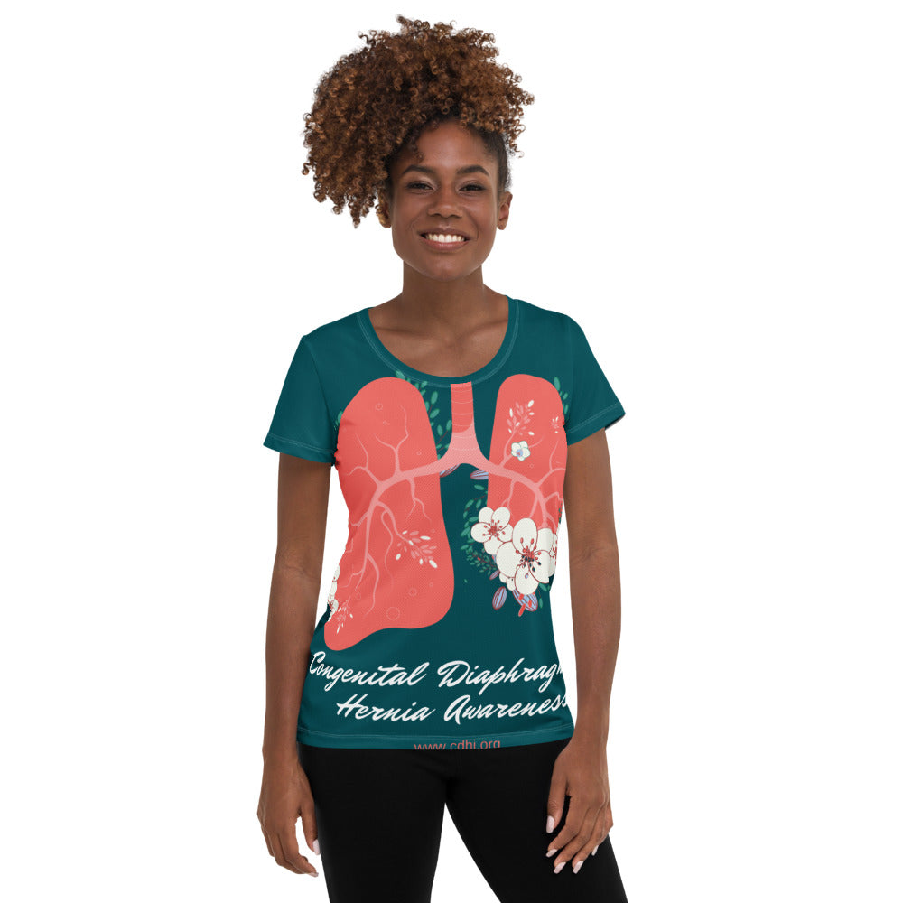 Teal CDH Awareness Floral Lungs All-Over Print Women's Athletic T-shirt
