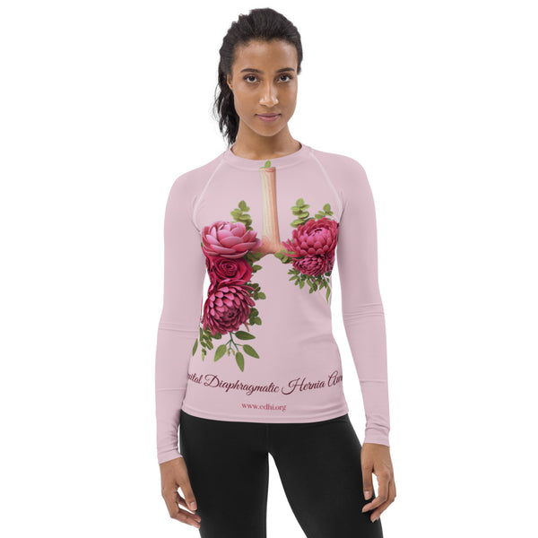 Roses CDH Awareness Floral Lungs Women's Rash Guard Long Sleeve Shirt