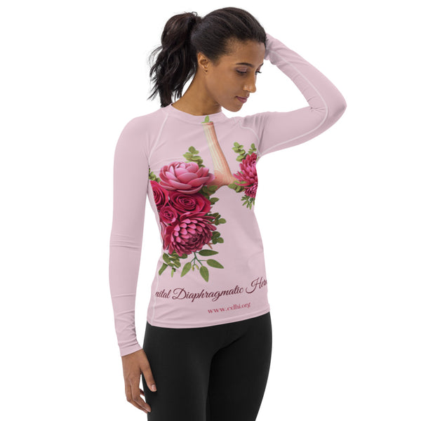 Roses CDH Awareness Floral Lungs Women's Rash Guard Long Sleeve Shirt