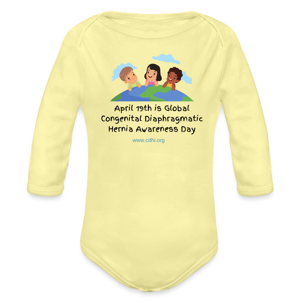 April 19th is CDH Awareness Day Organic Long Sleeve Baby Bodysuit - washed yellow