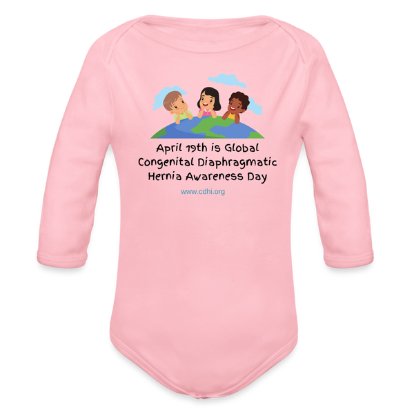 April 19th is CDH Awareness Day Organic Long Sleeve Baby Bodysuit - light pink
