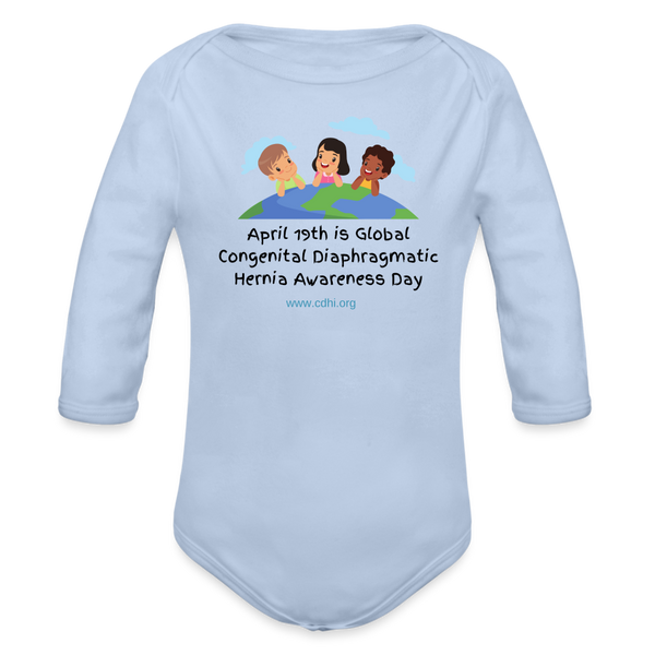 April 19th is CDH Awareness Day Organic Long Sleeve Baby Bodysuit - sky