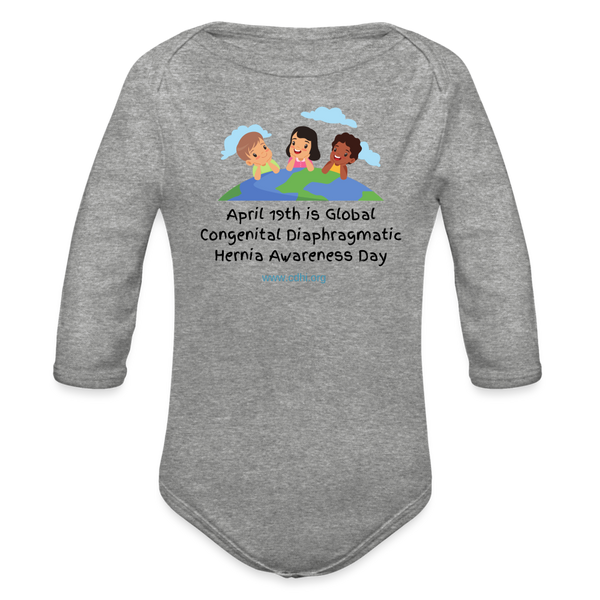 April 19th is CDH Awareness Day Organic Long Sleeve Baby Bodysuit - heather grey