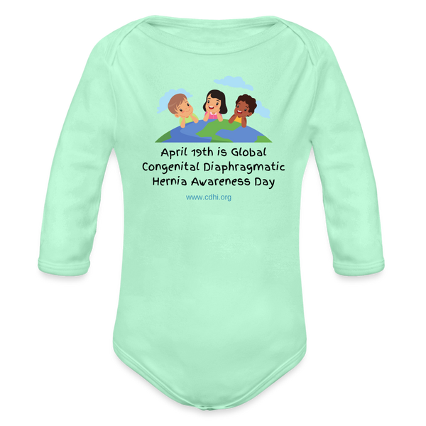 April 19th is CDH Awareness Day Organic Long Sleeve Baby Bodysuit - light mint